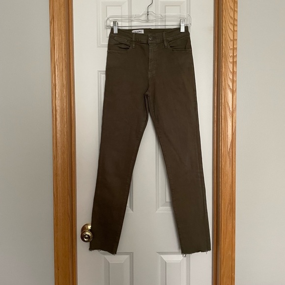 Frame Le High Skinny Jeans Raw Hem in Army Green Size 29 Altered - Picture 1 of 13